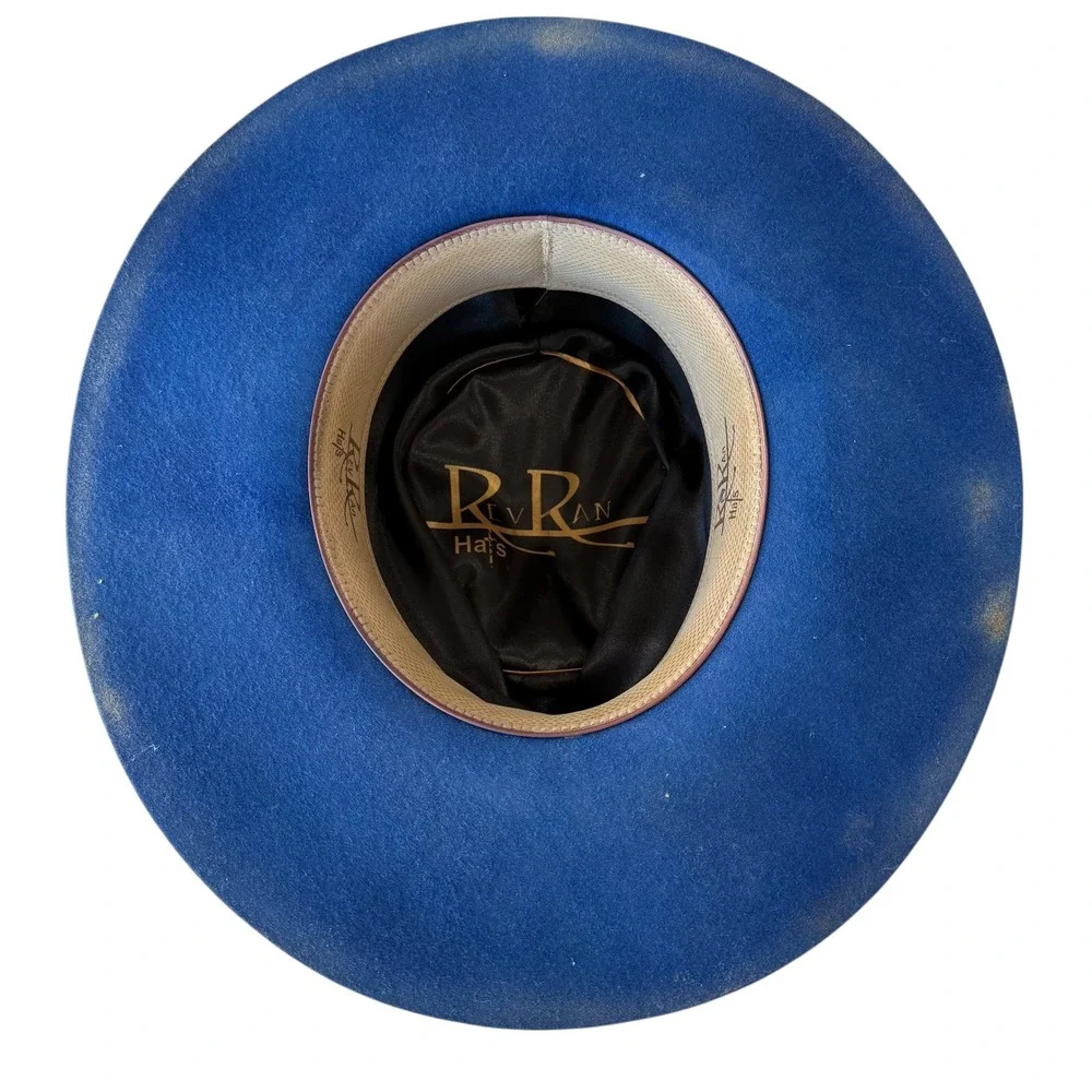 REV RAN Hats Royal Blue Western Hat Bandana‎ Feather Accent Size 7